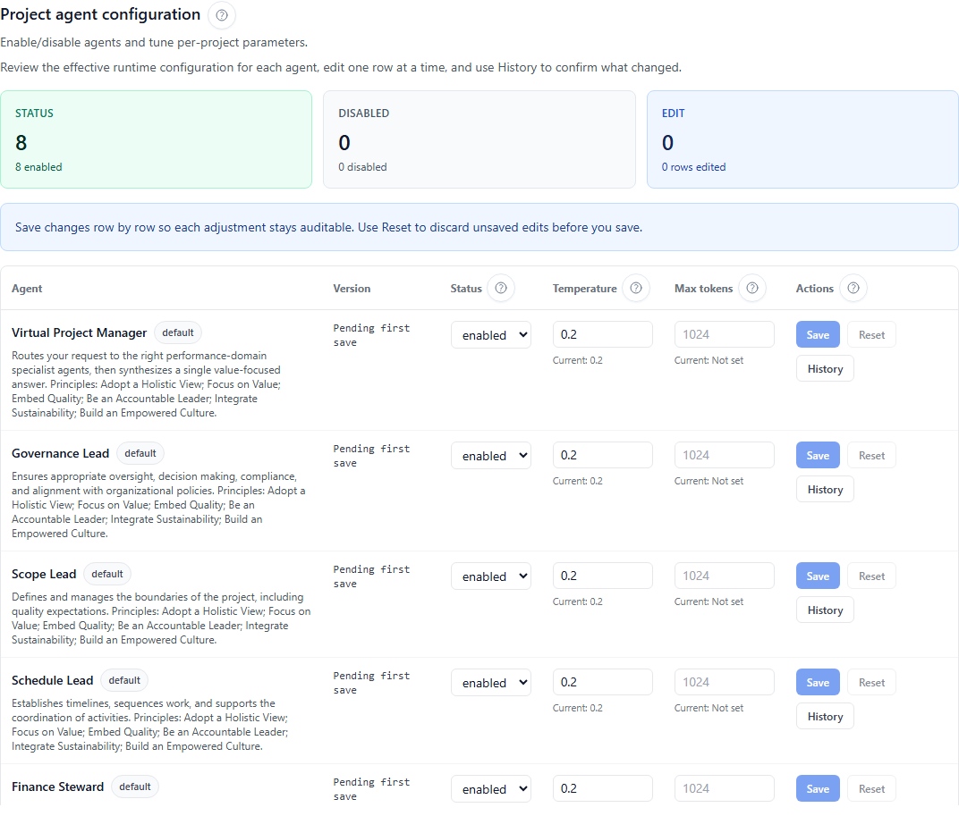 Agent settings at project level