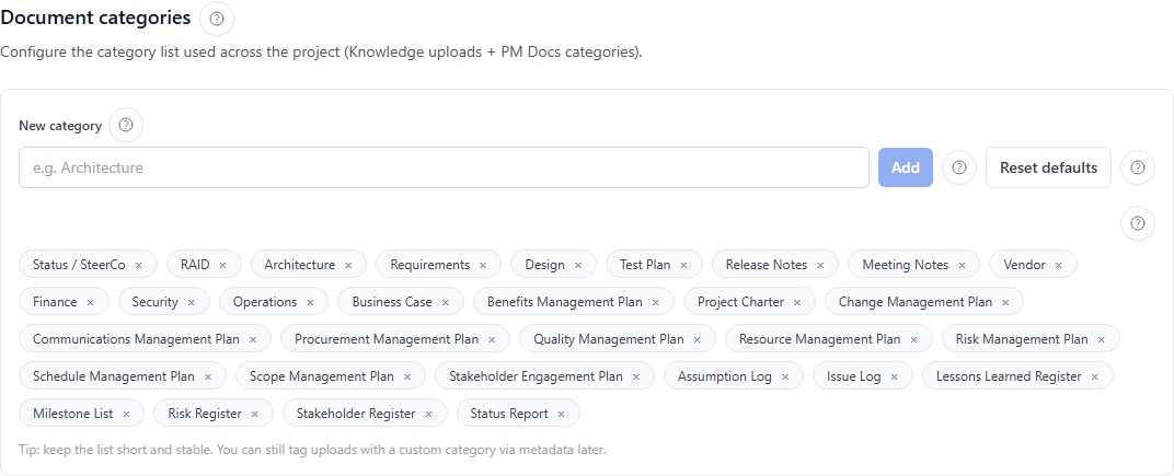 Project document categories