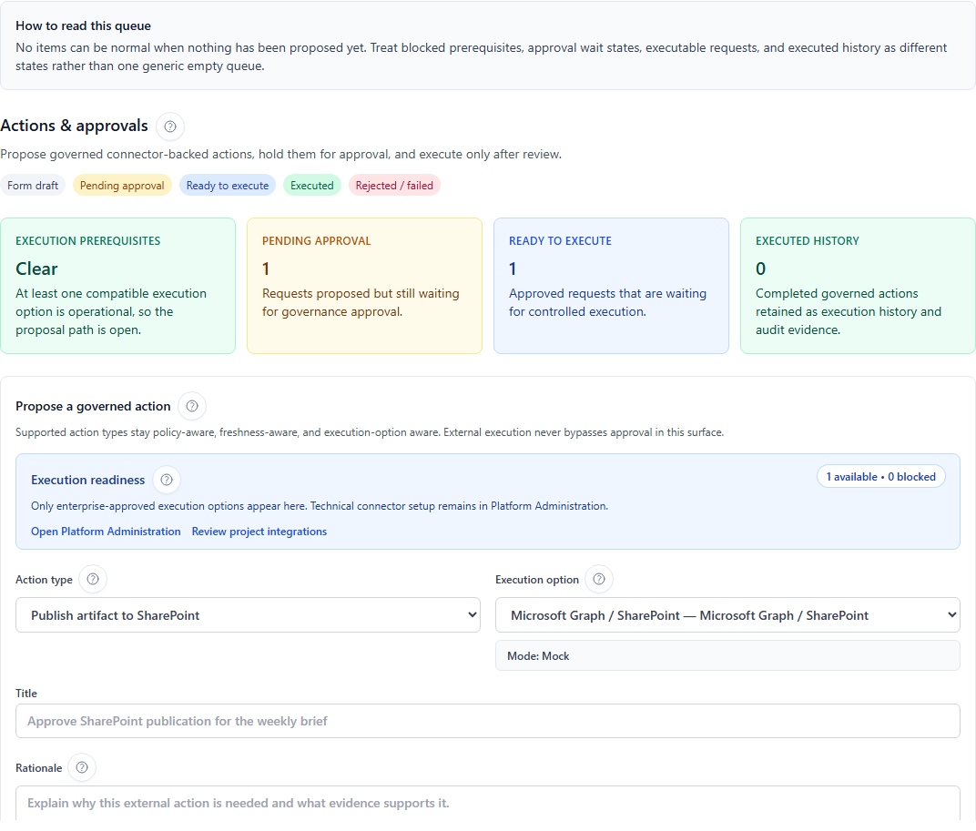 Actions &amp; approvals panel