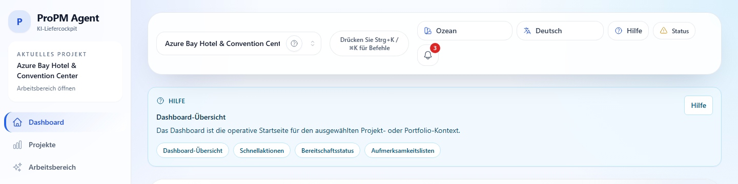 Obere Leiste und globale Navigation
