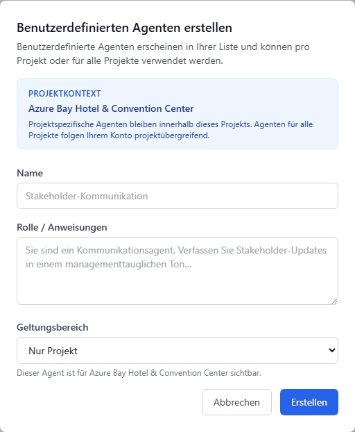 Erstellung eines benutzerdefinierten Agenten
