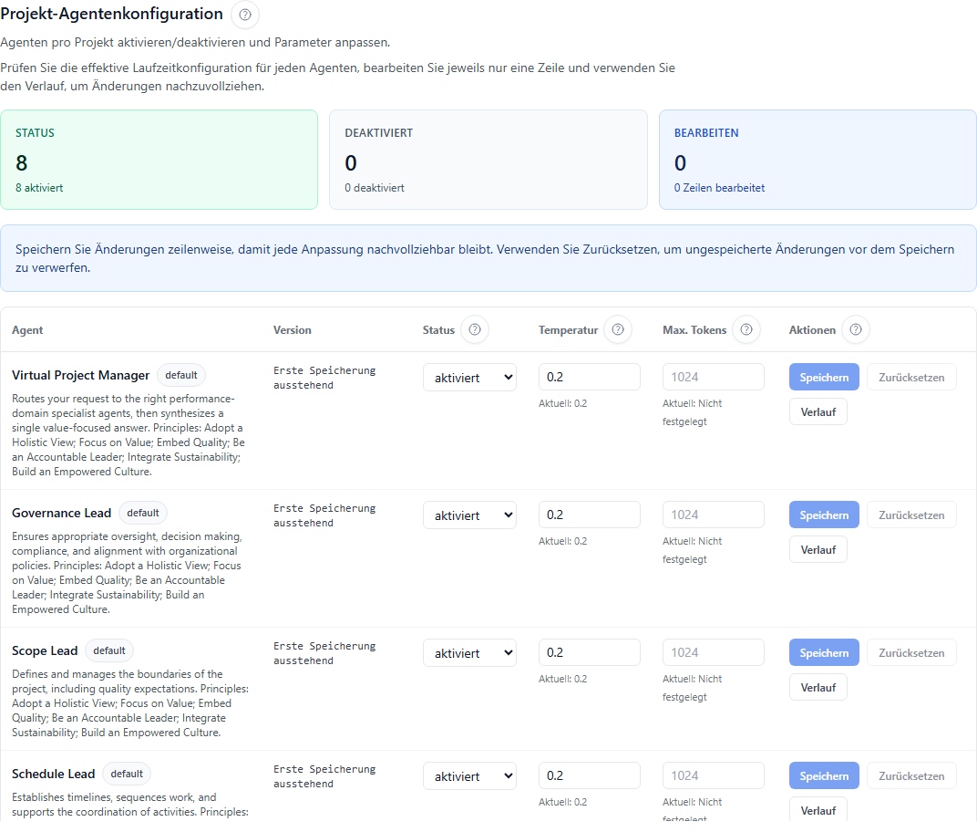 Agenteneinstellungen auf Projektebene