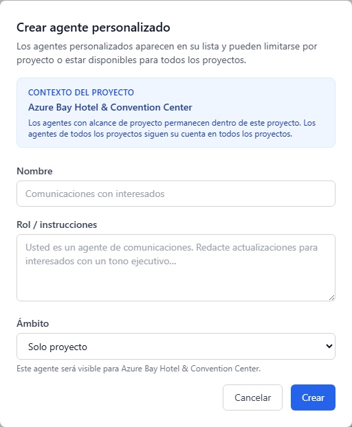 Creación de un agente personalizado