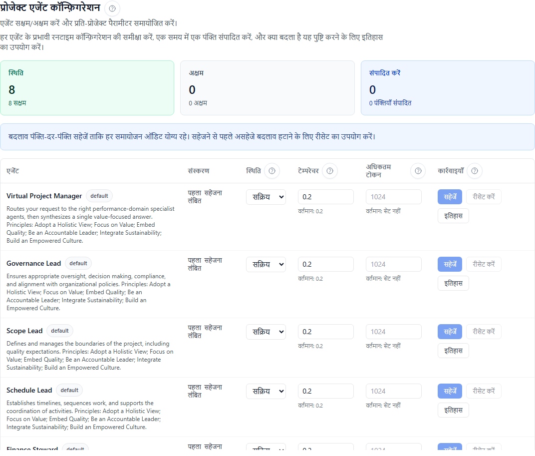 परियोजना स्तर पर एजेंट सेटिंग्स