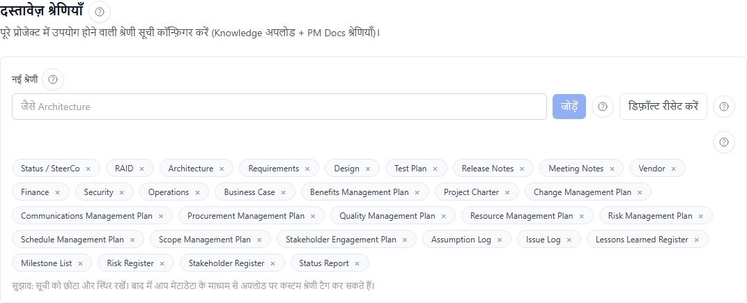 परियोजना दस्तावेज़ श्रेणियाँ